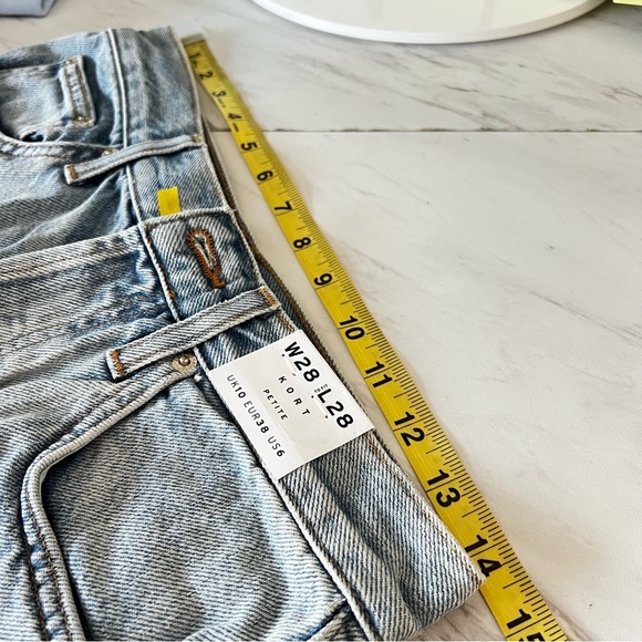 Topshop Asos Kort Petite Size 6/28 High Waist Wide Leg Light Blue Denim Jeans - Picture 9 of 9
